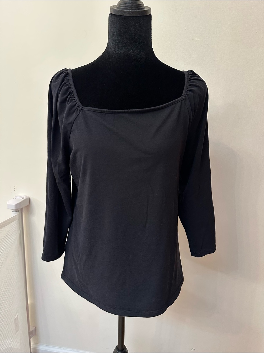 LOFT Black Square-Neck Fitted 3/4 Sleeve Top - 95% Cotton - Size Large